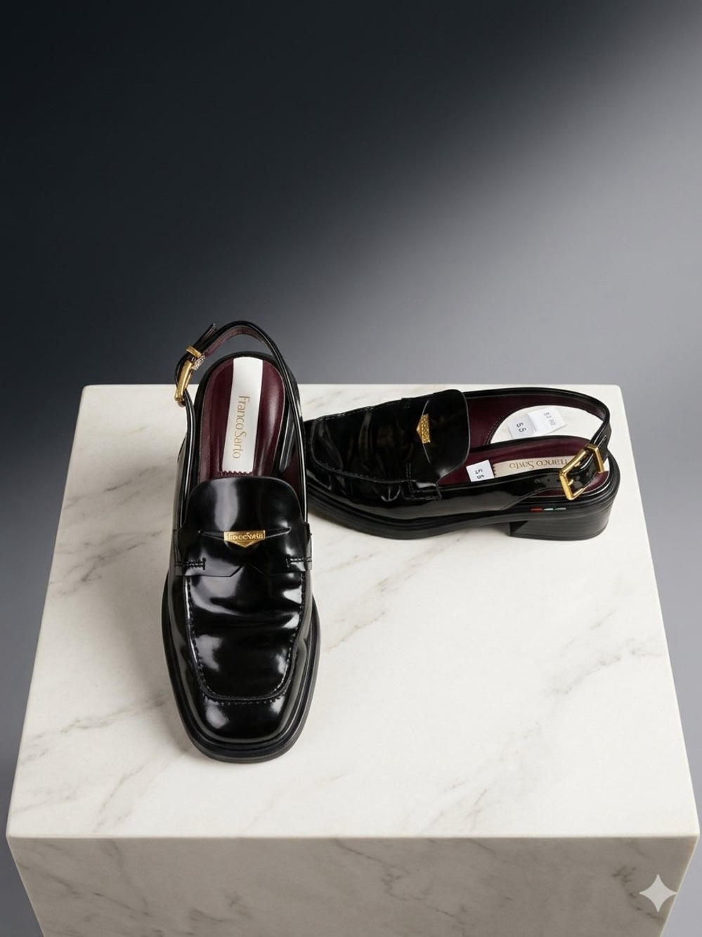 Franco Sarto "Giada" Black Gloss Slingback Loafer Pumps